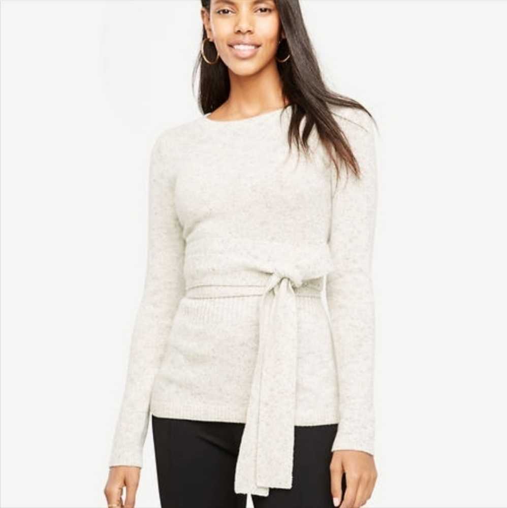 Ann Taylor Gray Sweaters Top Belts Attached Long Sleeve Size S Wool Blend
